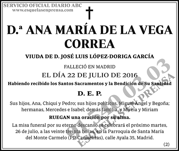Ana María de la Vega Correa